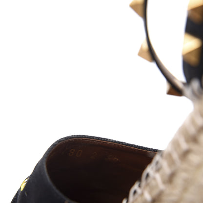 Valentino Garavani Canvas Poppy Embroidered Rockstud Ankle Wrap Espadrille 15/85mm Wedges 39 Black 8 of 9