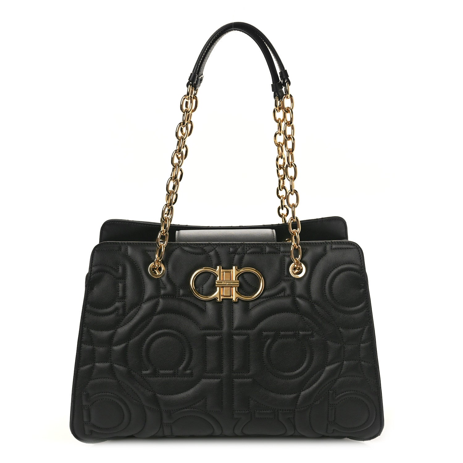 Salvatore Ferragamo Calfskin Quilted Tote Bag Black 1 of 9
