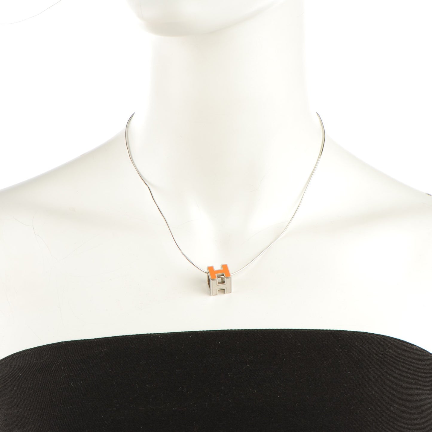 Lacquered Palladium Cage d'H Pendant Necklace Orange