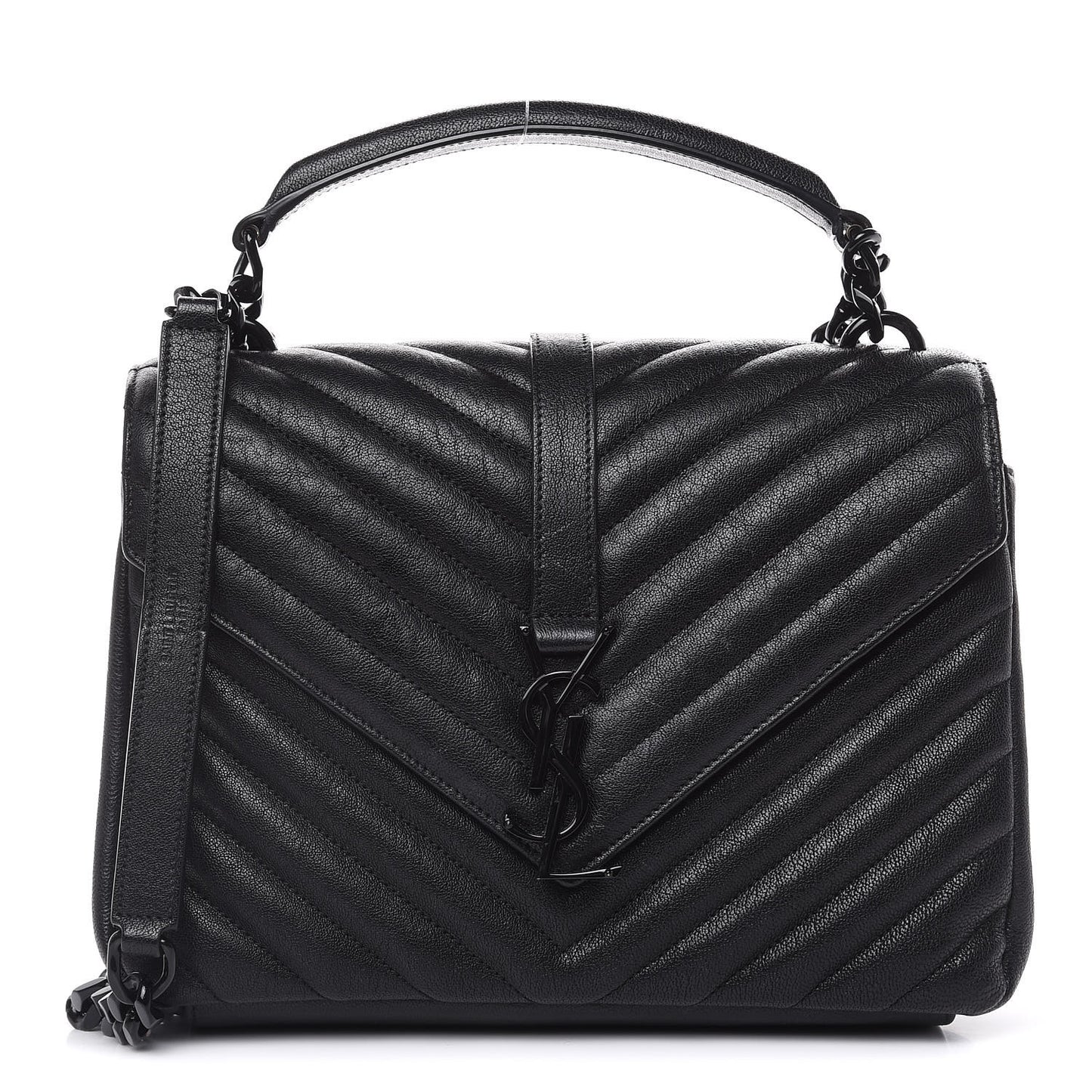 Sheepskin Matelasse Chevron Monogram Medium College Bag Black