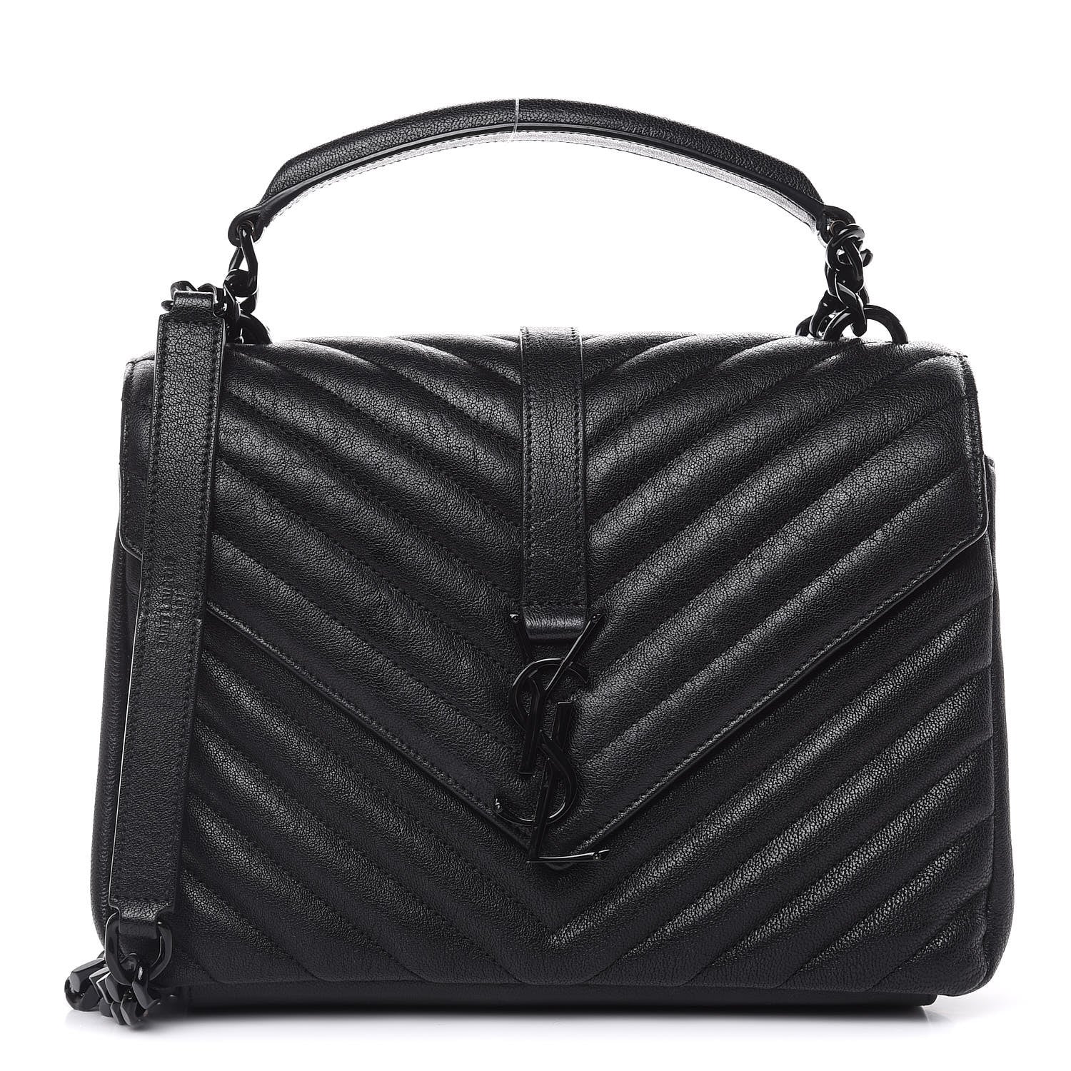 Saint Laurent Sheepskin Matelasse Chevron Monogram Medium College Bag Black 1 of 13