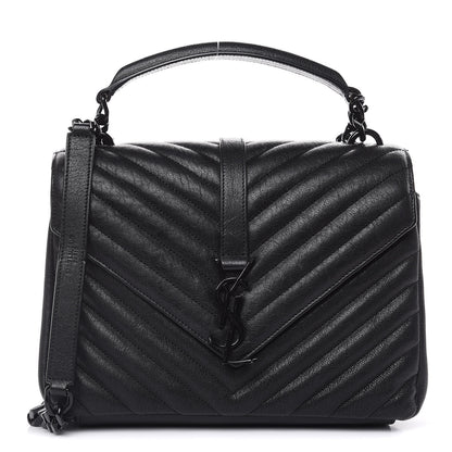 Saint Laurent Sheepskin Matelasse Chevron Monogram Medium College Bag Black 1 of 13