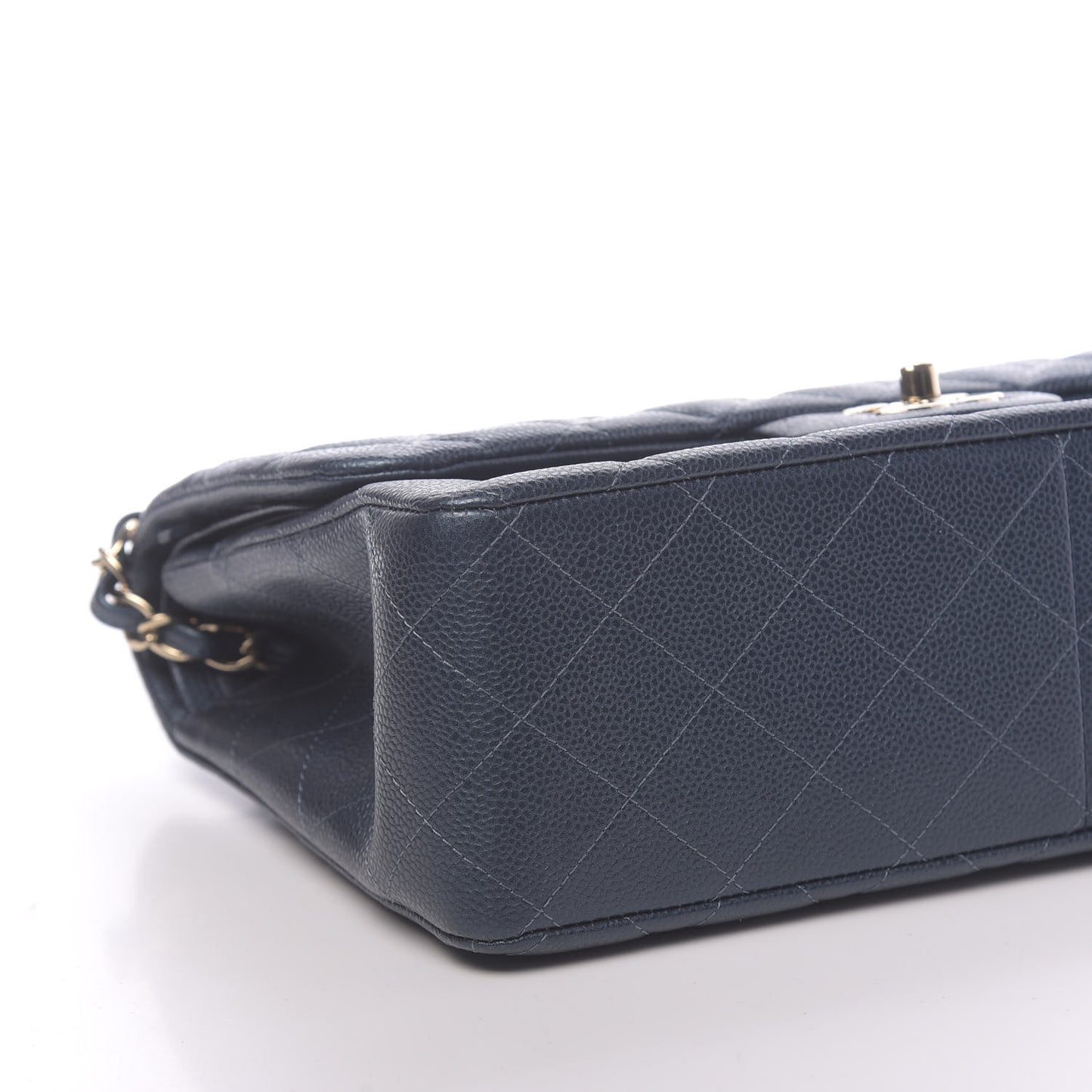 Iridescent Caviar Quilted Jumbo Double Flap Dark Blue