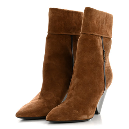 Saint Laurent Kid Scamosciato Liz 85 Wedge Booties 37.5 Dark Land 4 of 9
