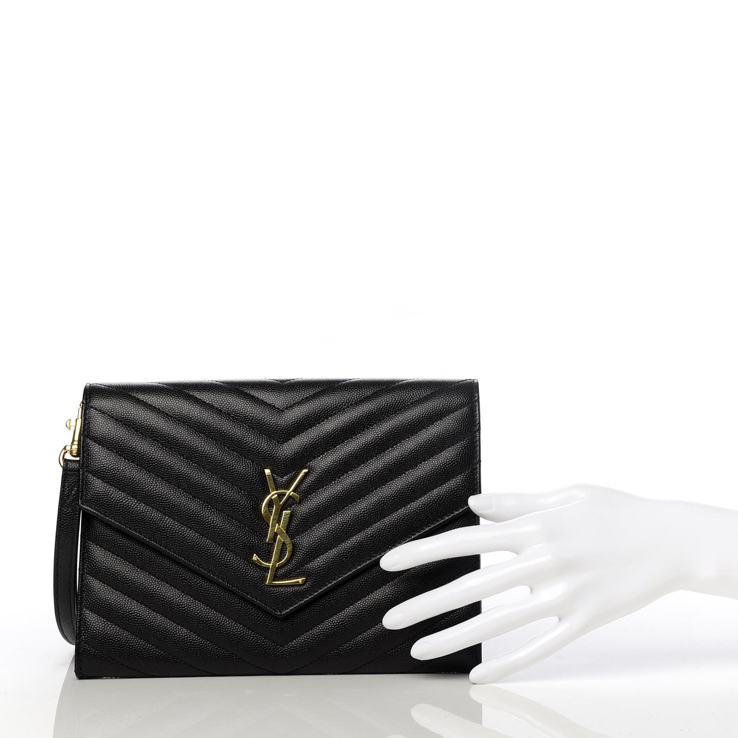 Grain De Poudre Matelasse Chevron Monogram Envelope Clutch Black