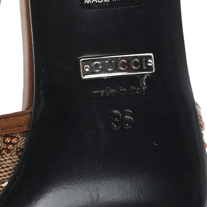 Gucci GG Monogram Malaga Kid Crystal Square G 35mm Slingback Pumps 36 Camel Ebony Cuir 7 of 9