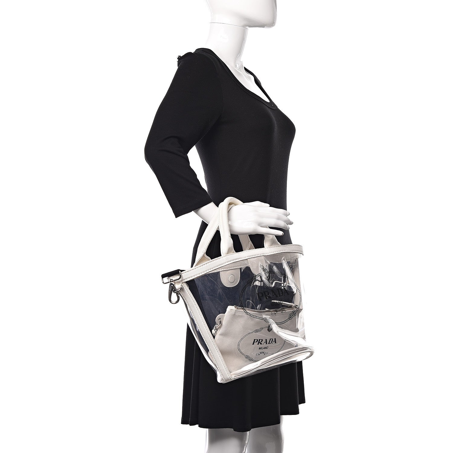 Prada Plexiglass Canapa Small Shopper Tote White 3 of 11