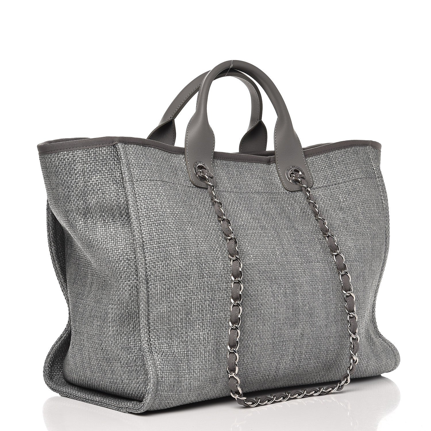 Chanel Woven Straw Raffia Large Deauville Tote Grey 4 of 8