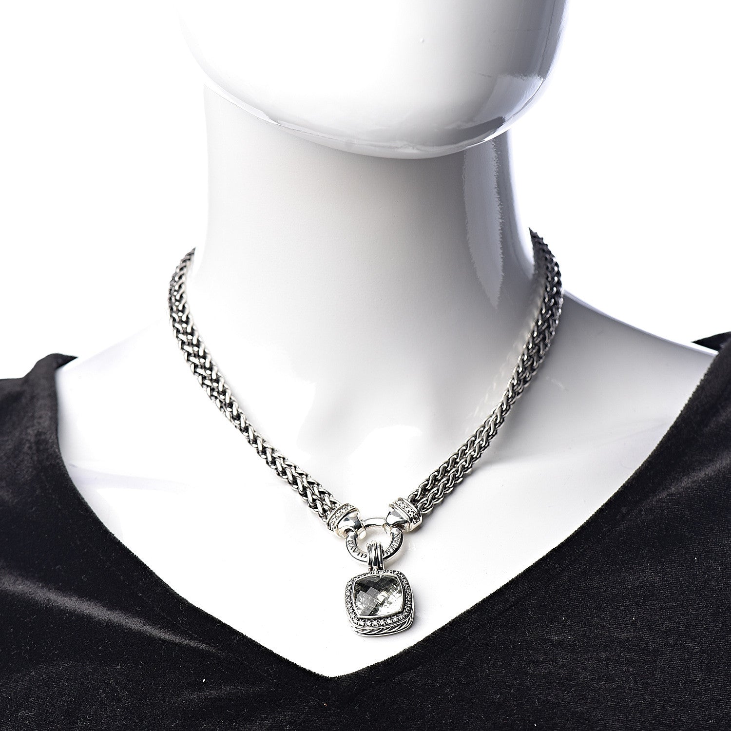 David Yurman Sterling Silver Diamond Prasiolite 14mm Moonlight Ice Albion Wheat Chain Pendant Necklace 2 of 5
