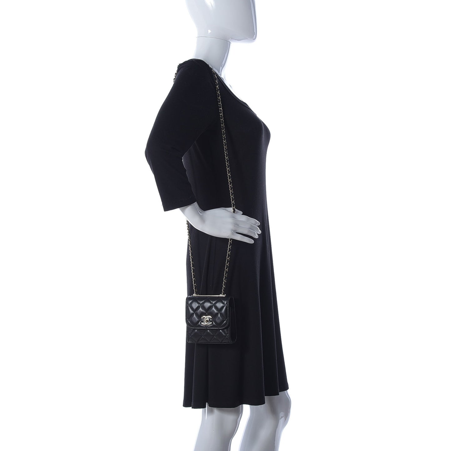 Lambskin Quilted Mini Trendy CC Chain Wallet Black