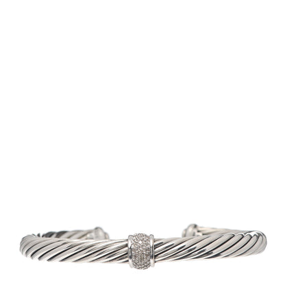 David Yurman Sterling Silver 18K White Gold Diamond 7mm Cable Classics Station Bracelet 1 of 5