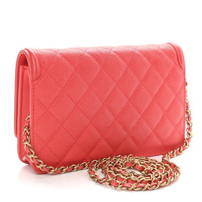 Chanel Caviar Quilted CC Filigree Wallet On Chain WOC Coral 2 of 10