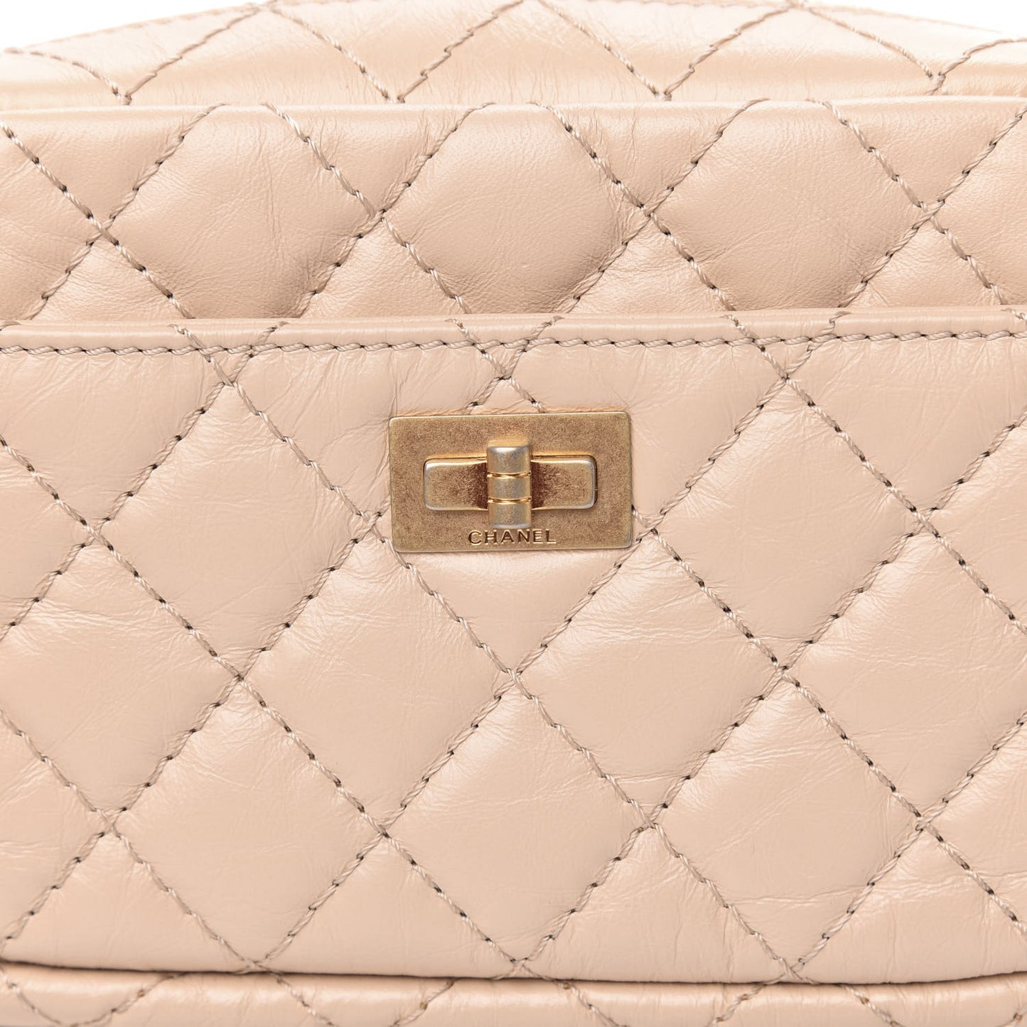 Aged Calfskin Quilted Mini Reissue Camera Case Beige Clair