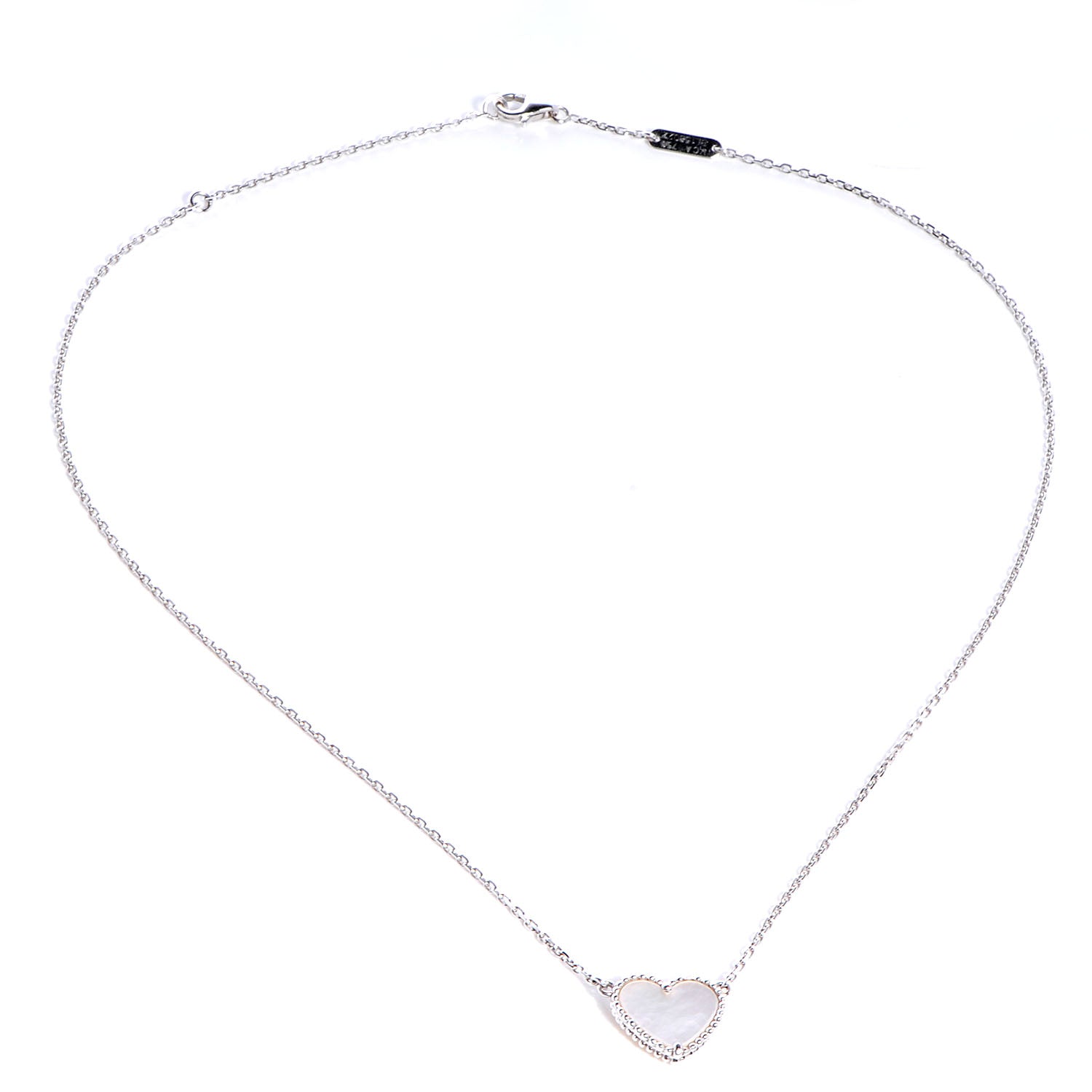 Van Cleef & Arpels 18k White Gold Mother of Pearl Sweet Alhambra Heart Pendant 3 of 6