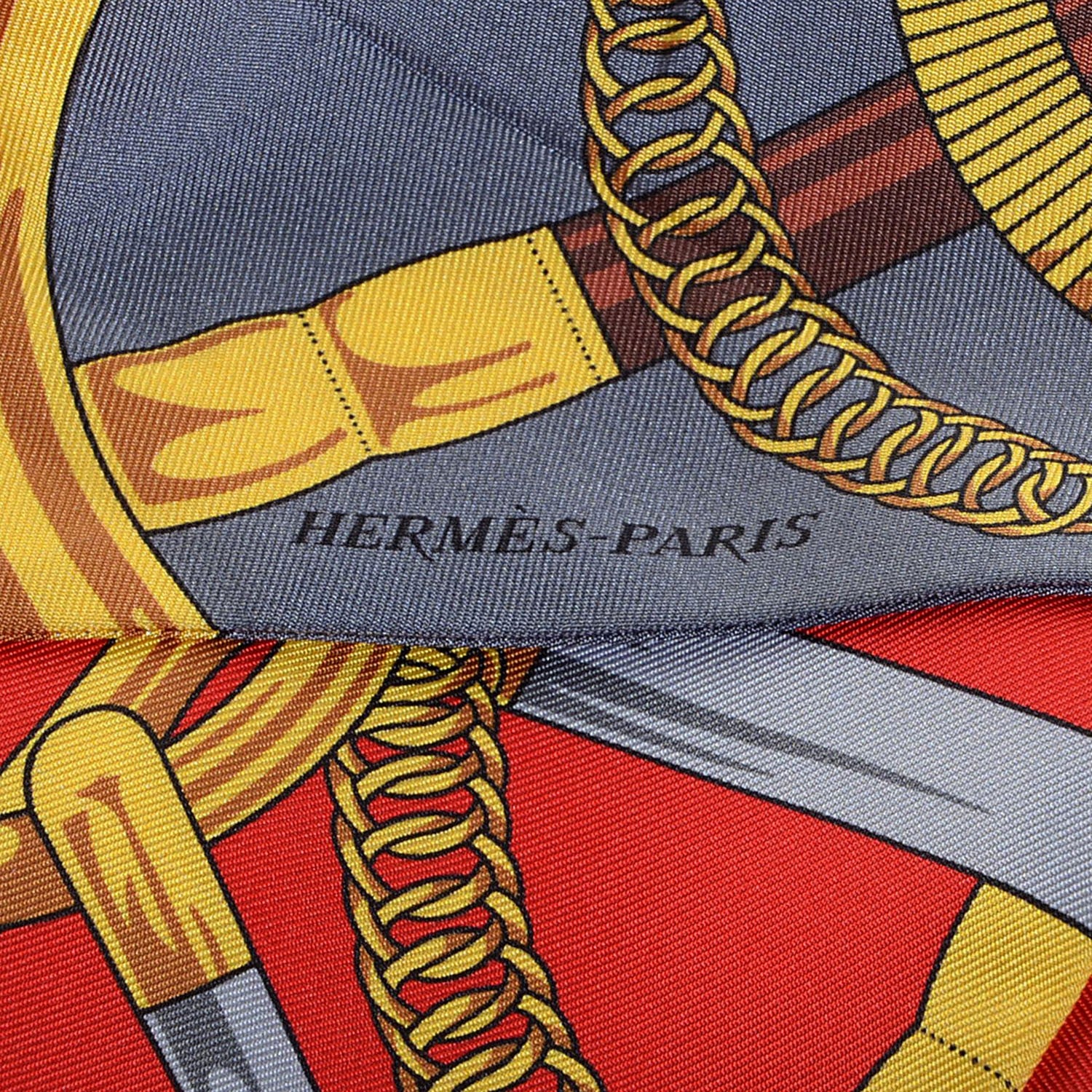 Hermes Silk Eperon D'Or Remix Maxi Twilly Rouge Rose Vif Noir 6 of 8