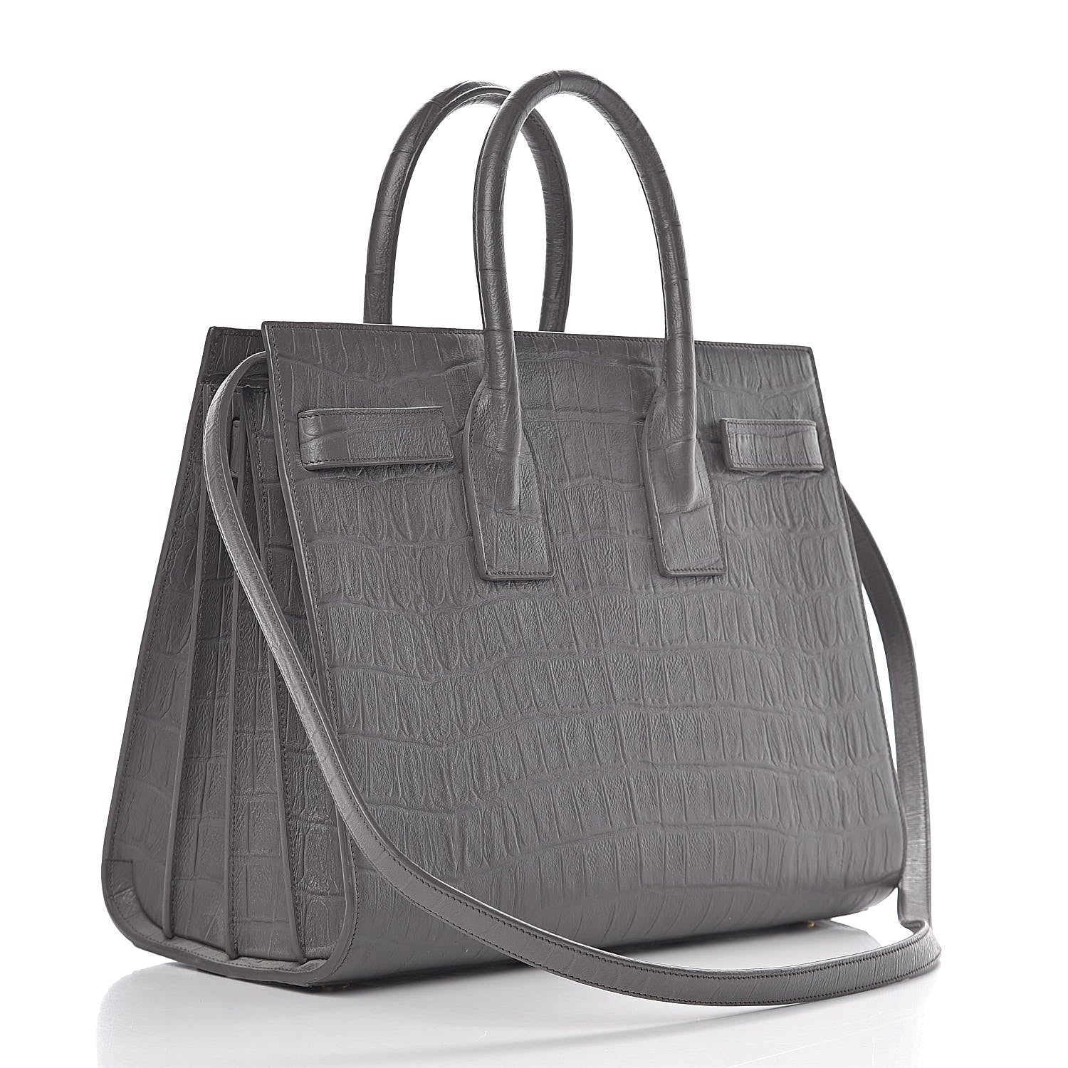 Saint Laurent Calfskin Crocodile Embossed Small Sac De Jour Fog 3 of 10