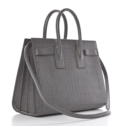 Saint Laurent Calfskin Crocodile Embossed Small Sac De Jour Fog 3 of 10