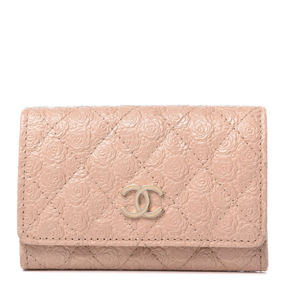 Chanel Camellia Calfskin Embossed Quilted Flap Card Holder Beige 1 of 8