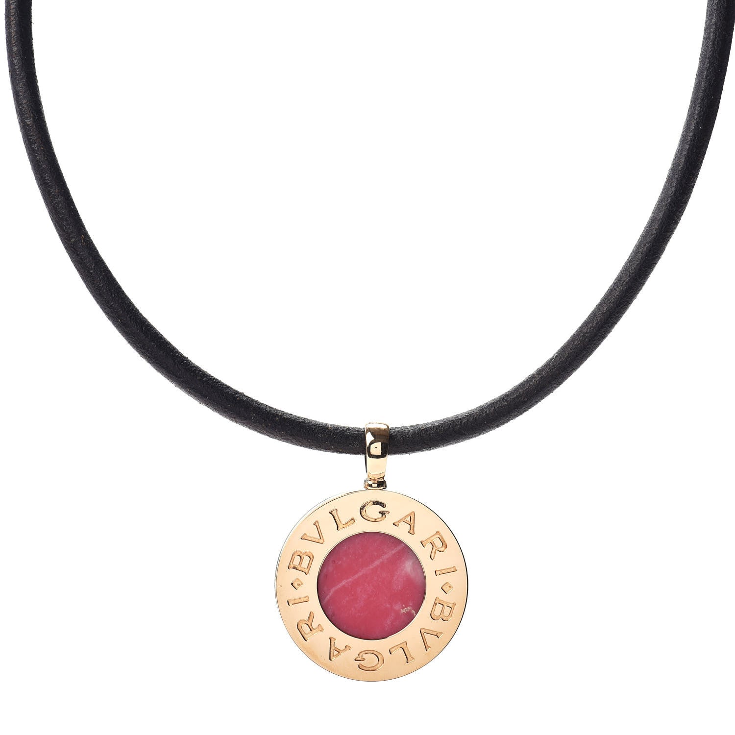 Bulgari Stainless Steel 18K Yellow Gold Black Onyx Rhodochrosite BVLGARI Cord Pendant Necklace 1 of 5