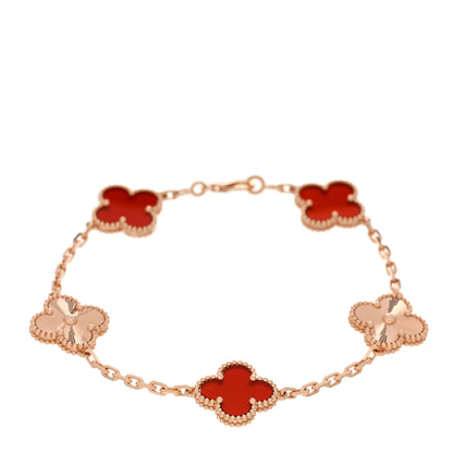 Van Cleef & Arpels 18K Rose Gold Carnelian 5 Motifs Guilloche Vintage Alhambra Bracelet 1 of 5