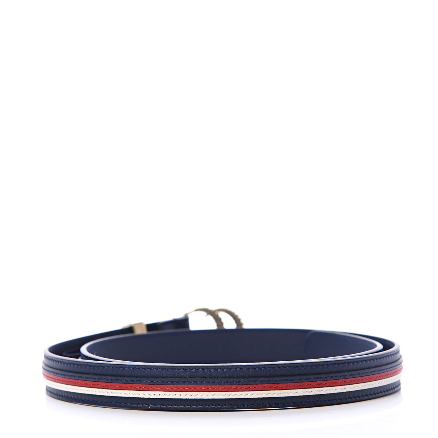 Calfskin Sylvie Stripe Torchon Double G 20mm Belt 80 32 Maritime Hibiscus Red Mystic White