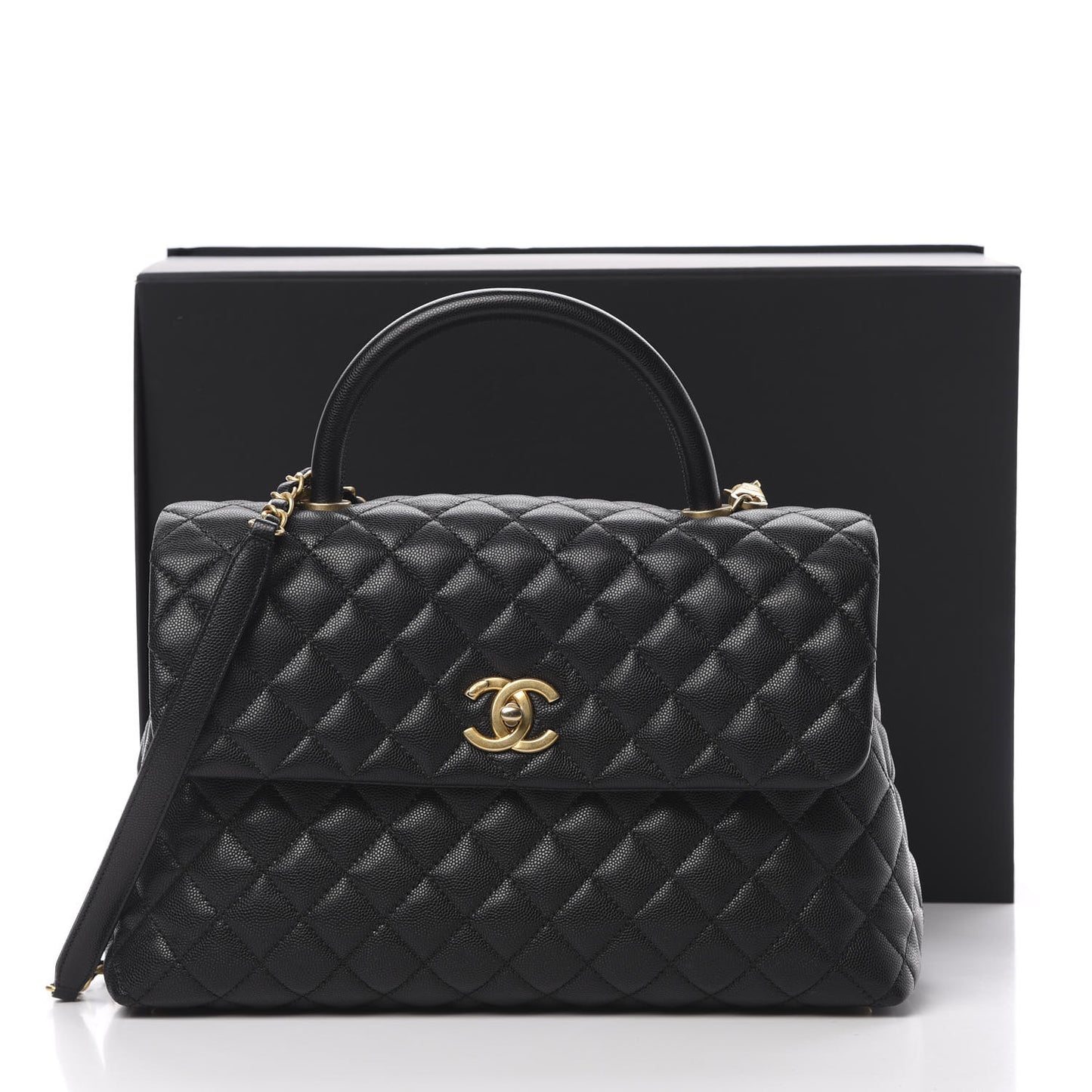 Caviar Quilted Medium Coco Handle Flap Black