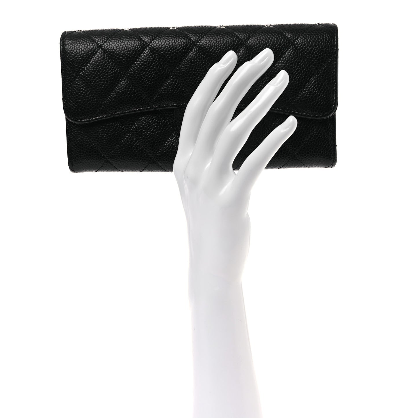 Caviar Quilted Large Gusset Flap Wallet Black