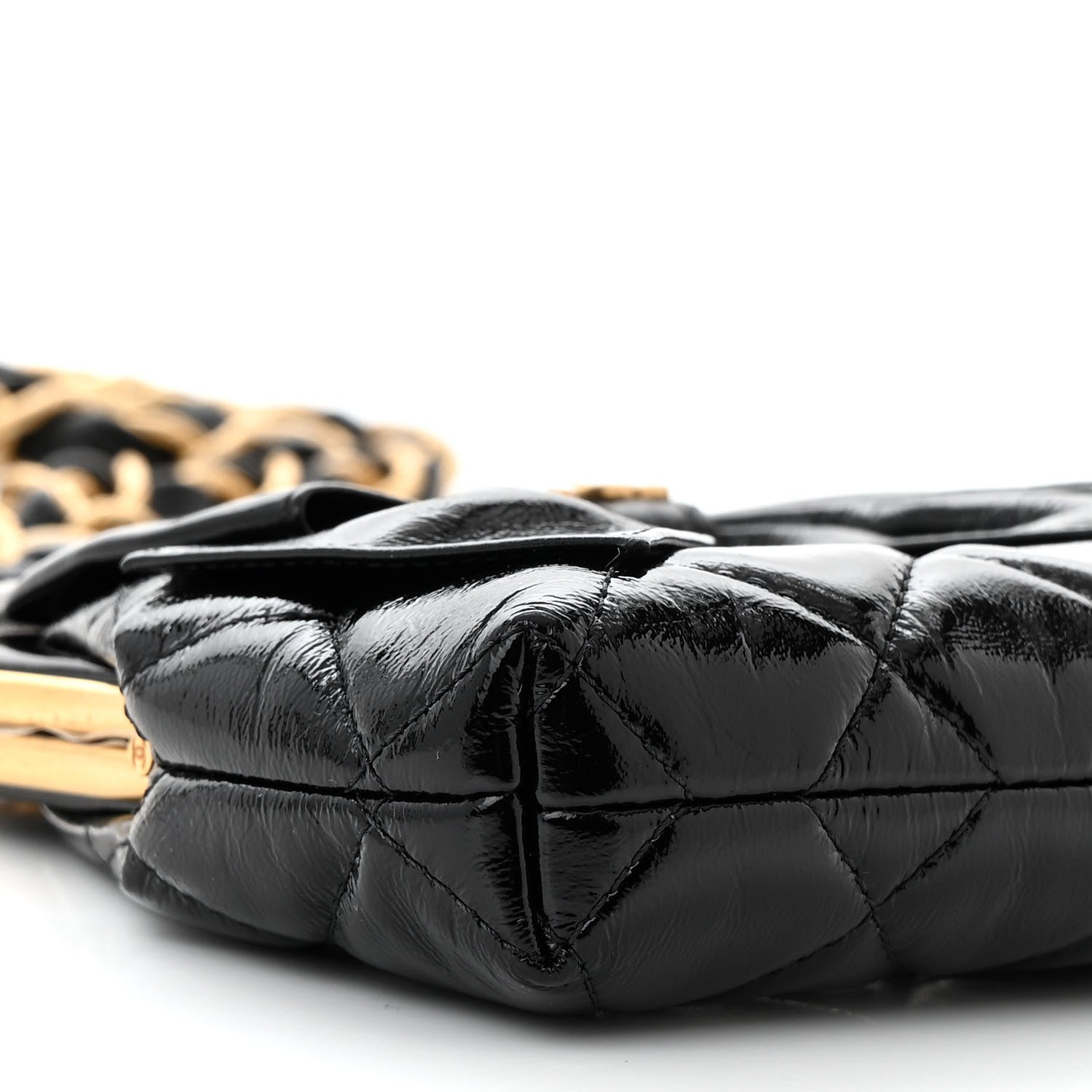 Chanel Patent Crumpled Lambskin Quilted Maxi Bow Clutch With Chain Black 9 of 11