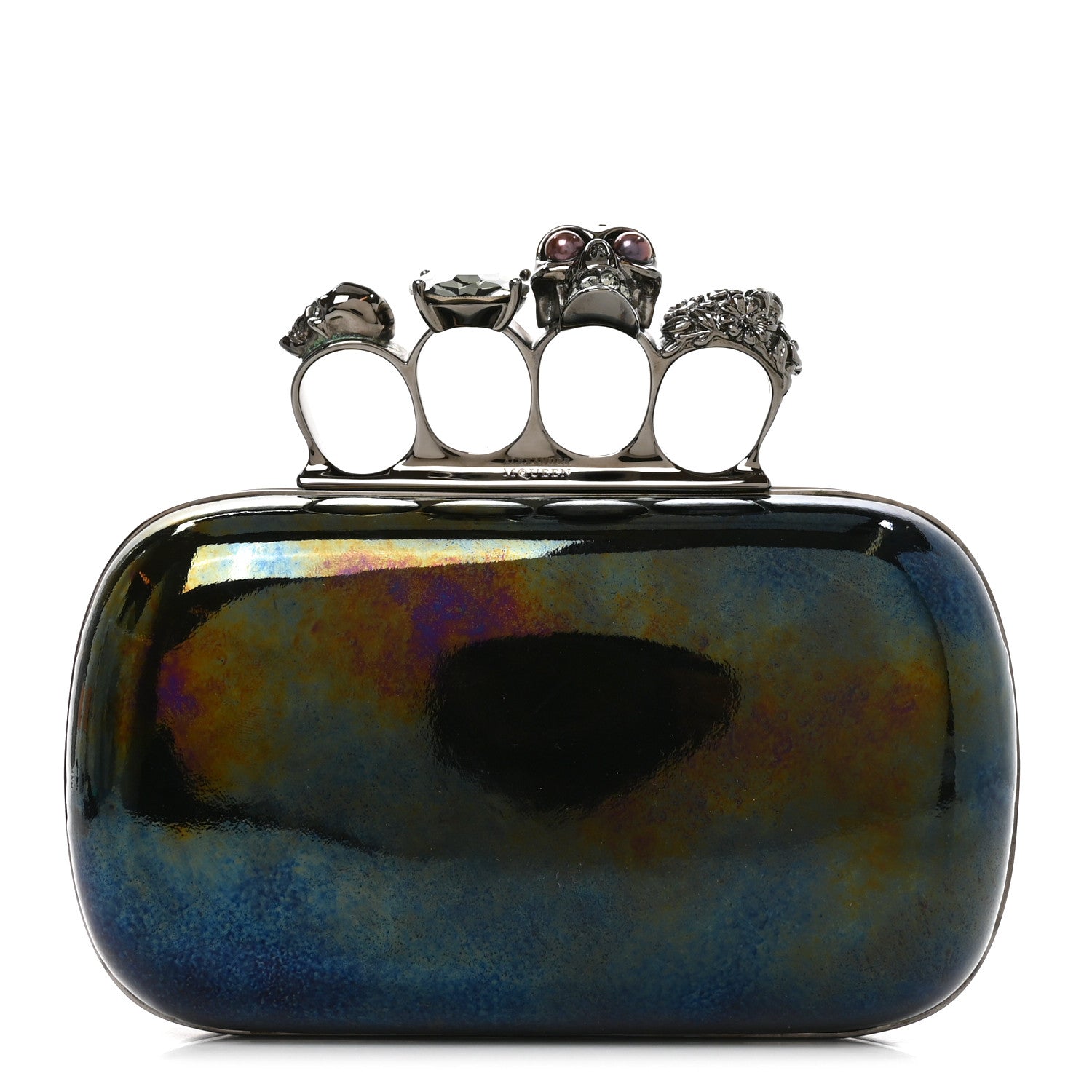 Alexander McQueen Patent Skull Knuckle Oil Slick Duster Box Clutch Multicolor 1 of 8