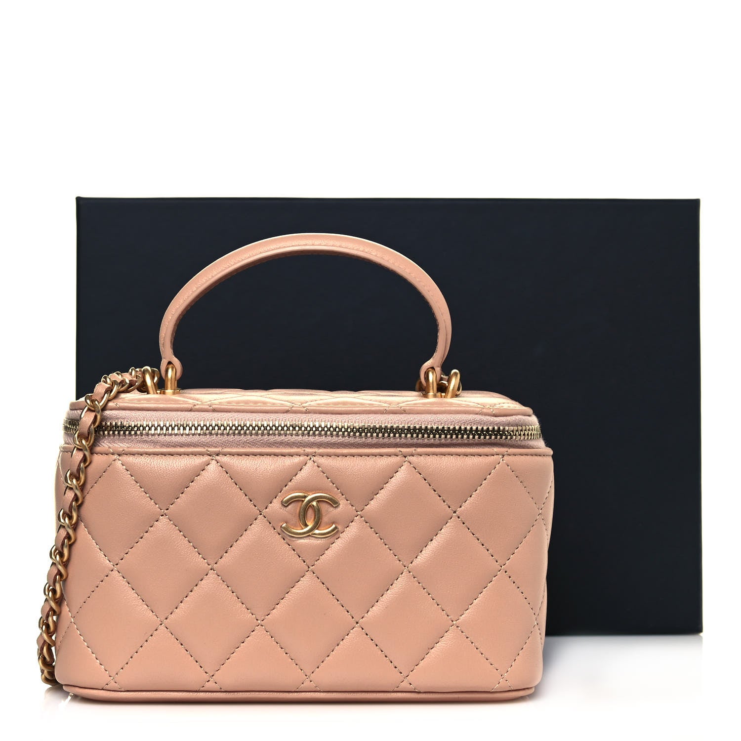 Chanel Lambskin Quilted Small Top Handle Vanity Case With Chain Beige 12 of 12
