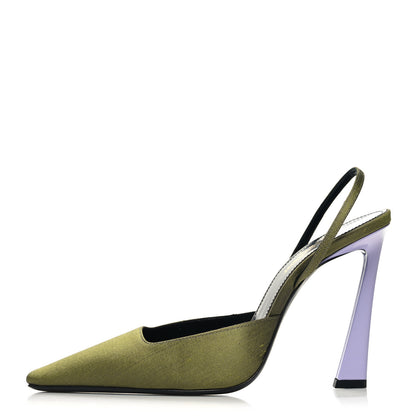 Saint Laurent Crepe De Chine Blade 105 Slingback Pumps 38 Lime 1 of 9