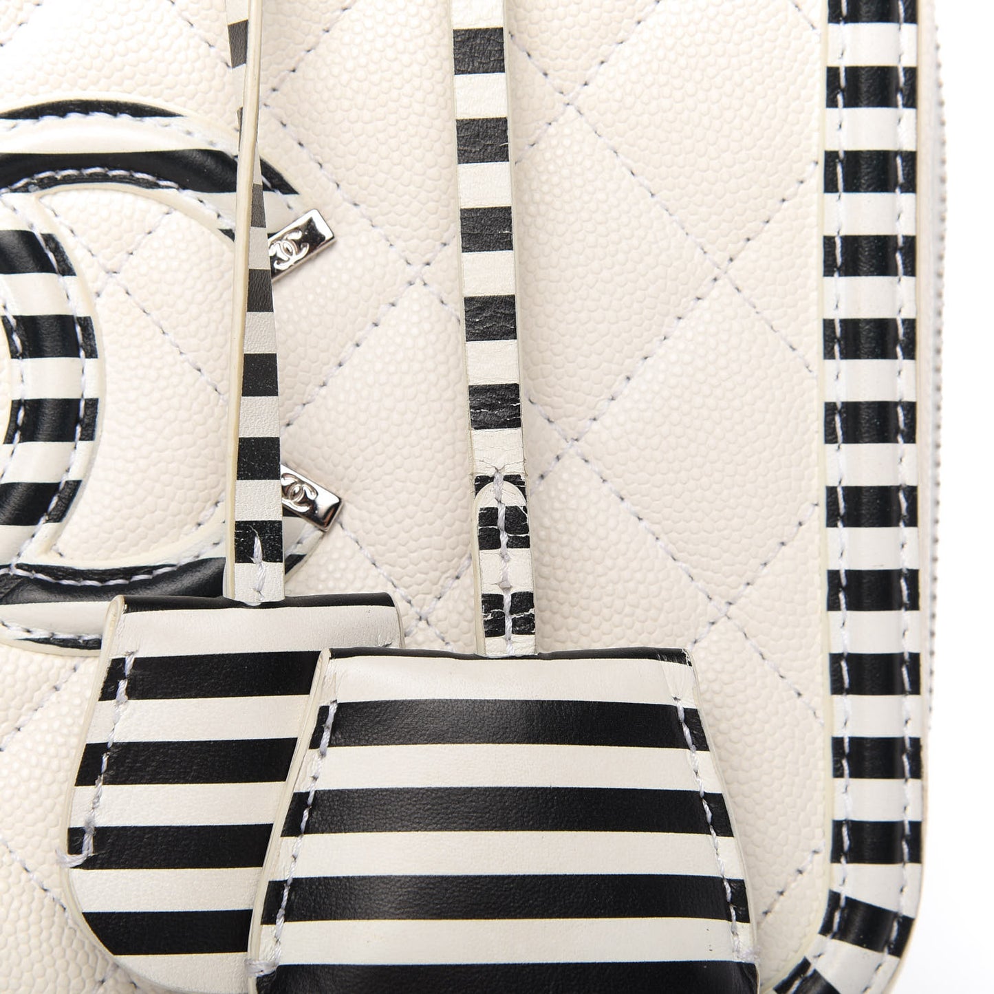 Caviar Quilted Striped Medium CC Filigree Vanity Case White Black