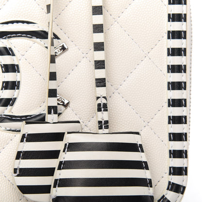 Chanel Caviar Quilted Striped Medium CC Filigree Vanity Case White Black 11 of 12