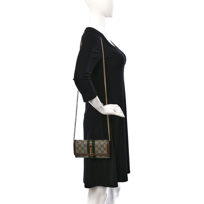 Gucci GG Supreme Monogram Azalea Calfskin Web Jackie 1961 Chain Wallet Beige Ebony Brown Sugar 2 of 8