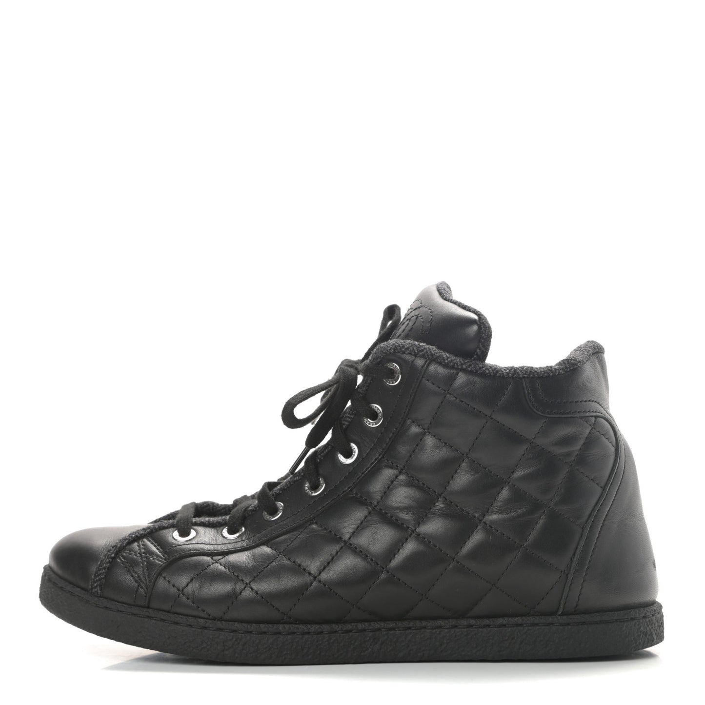 Lambskin Quilted High Top Sneakers 38.5 Black