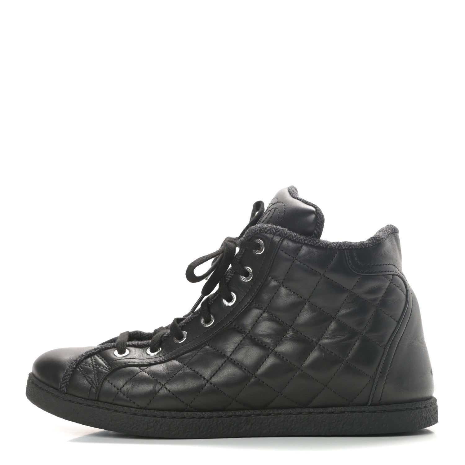 Chanel Lambskin Quilted High Top Sneakers 38.5 Black 1 of 10
