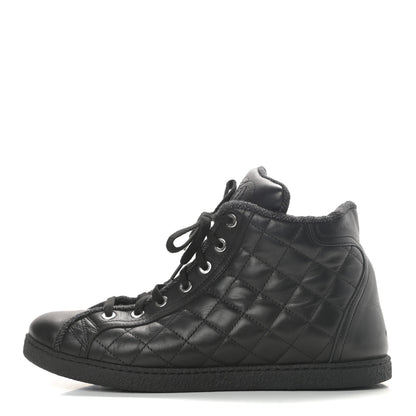 Chanel Lambskin Quilted High Top Sneakers 38.5 Black 1 of 10
