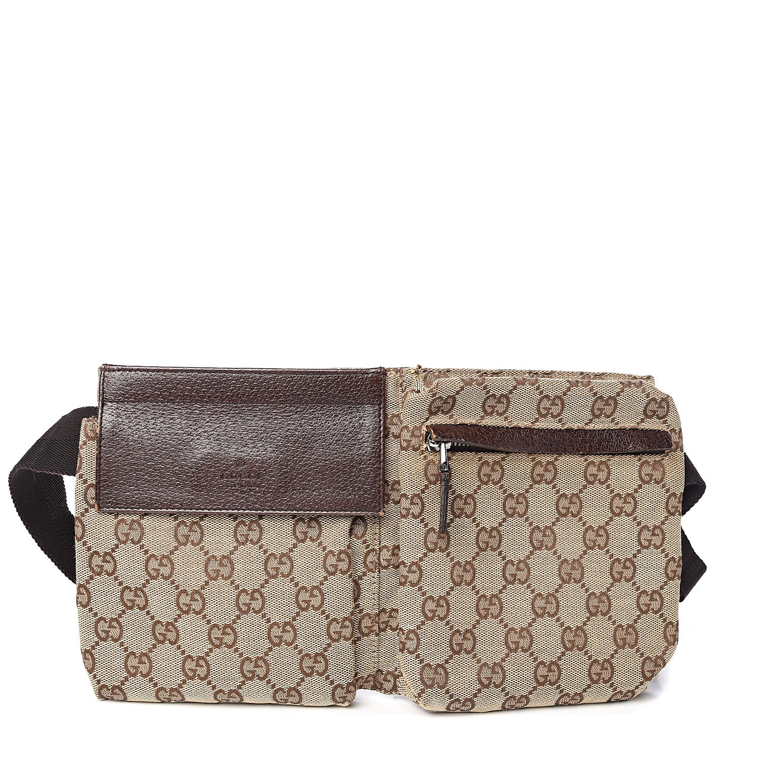 Gucci GG Monogram Double Pocket Belt Bag Dark Brown 1 of 10
