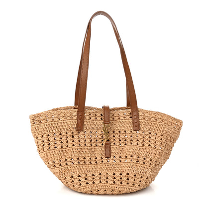 Saint Laurent Raffia Calfskin Small Panier Tote Naturel 1 of 12