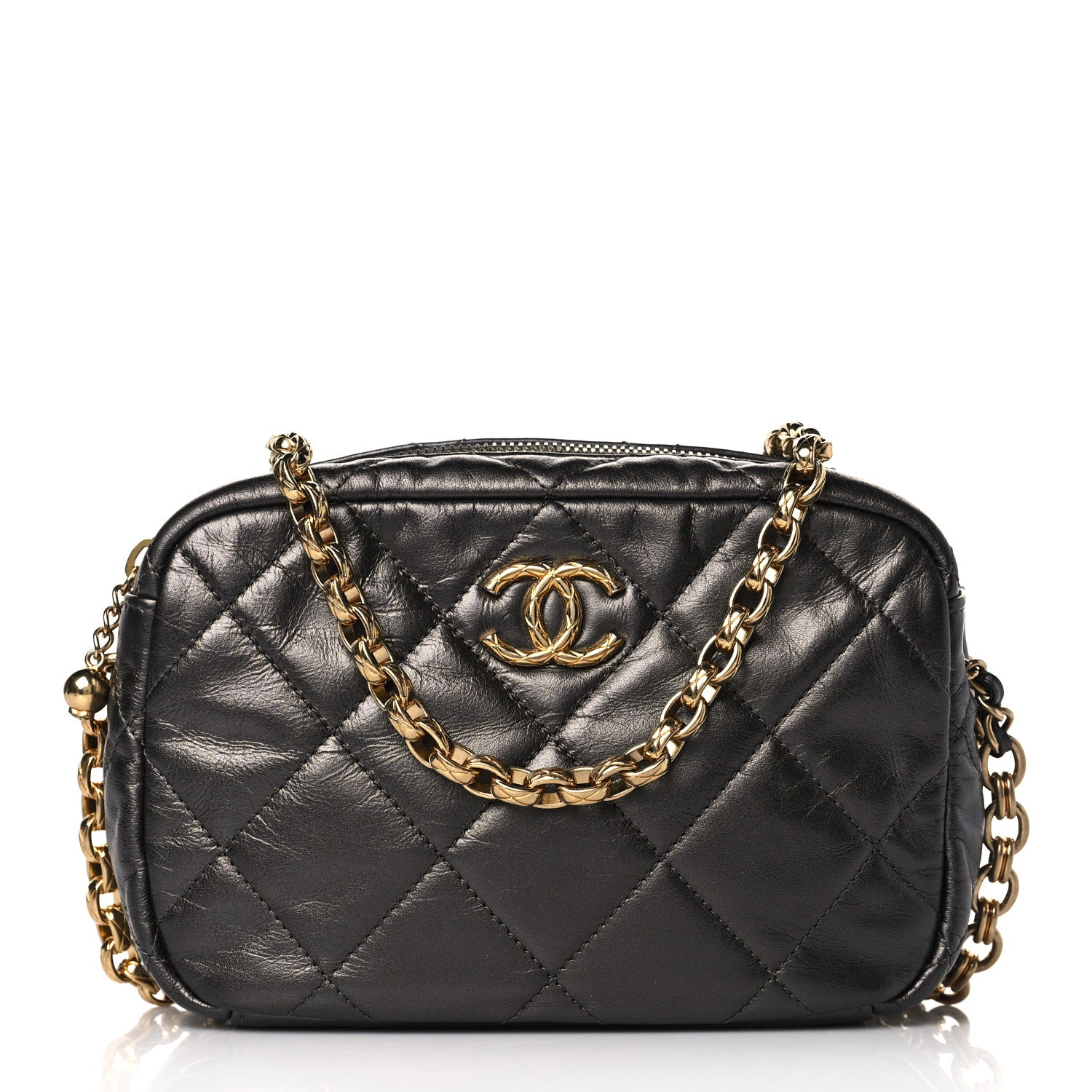 Chanel Metallic Calfskin Pearl Quilted CC Mini Camera Case Ruthenium 1 of 9
