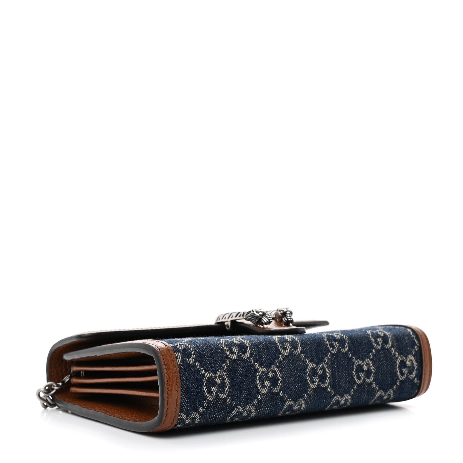 Gucci New Denim GG Monogram Dollar Calfskin Enamel Mini Dionysus Chain Wallet Blue Tea Cuir Epilog Electric Blue 4 of 12