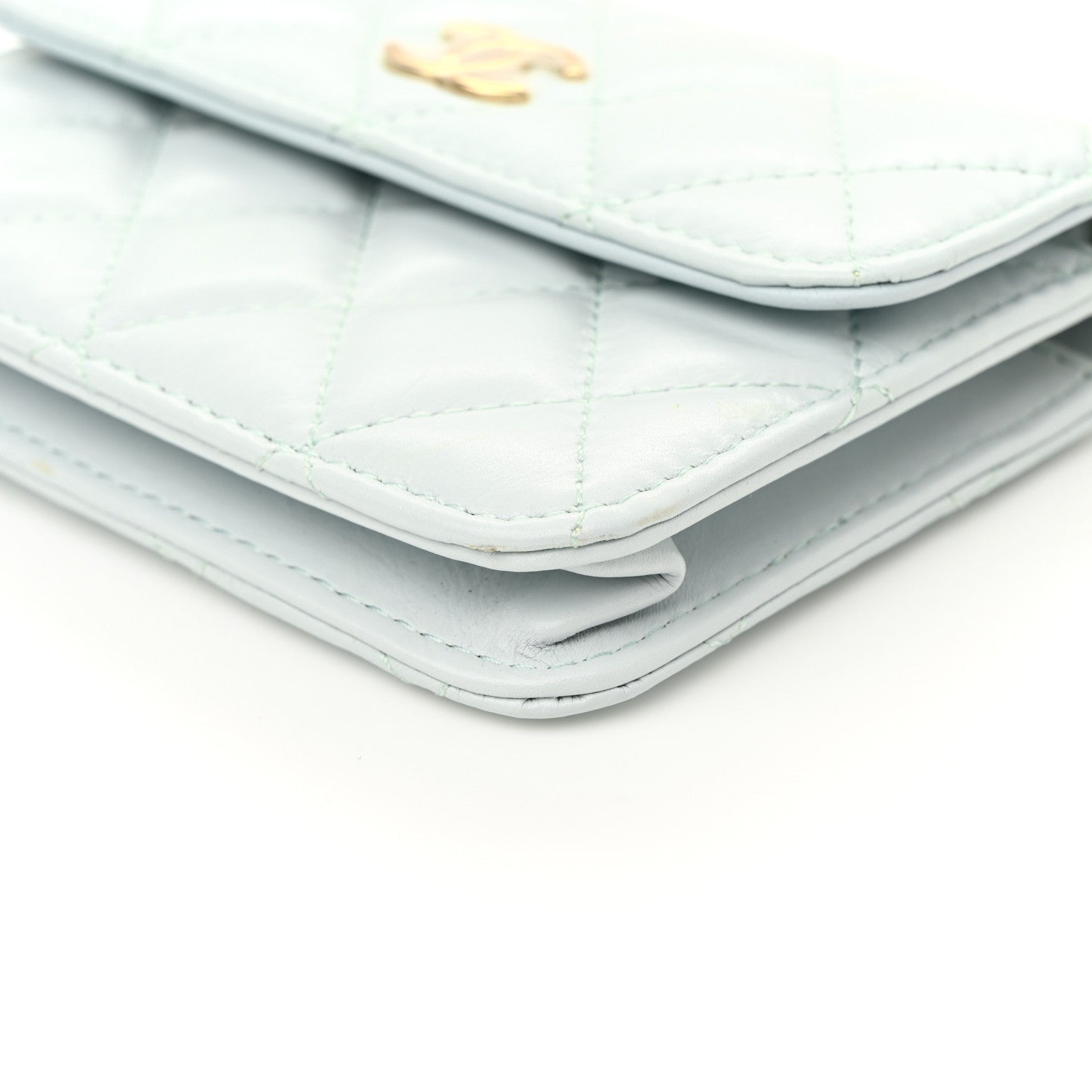 Chanel Calfskin Quilted Maxi Pearls Card Holder Flap With Chain Light Blue 11 of 11