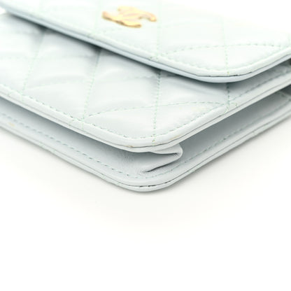 Chanel Calfskin Quilted Maxi Pearls Card Holder Flap With Chain Light Blue 11 of 11