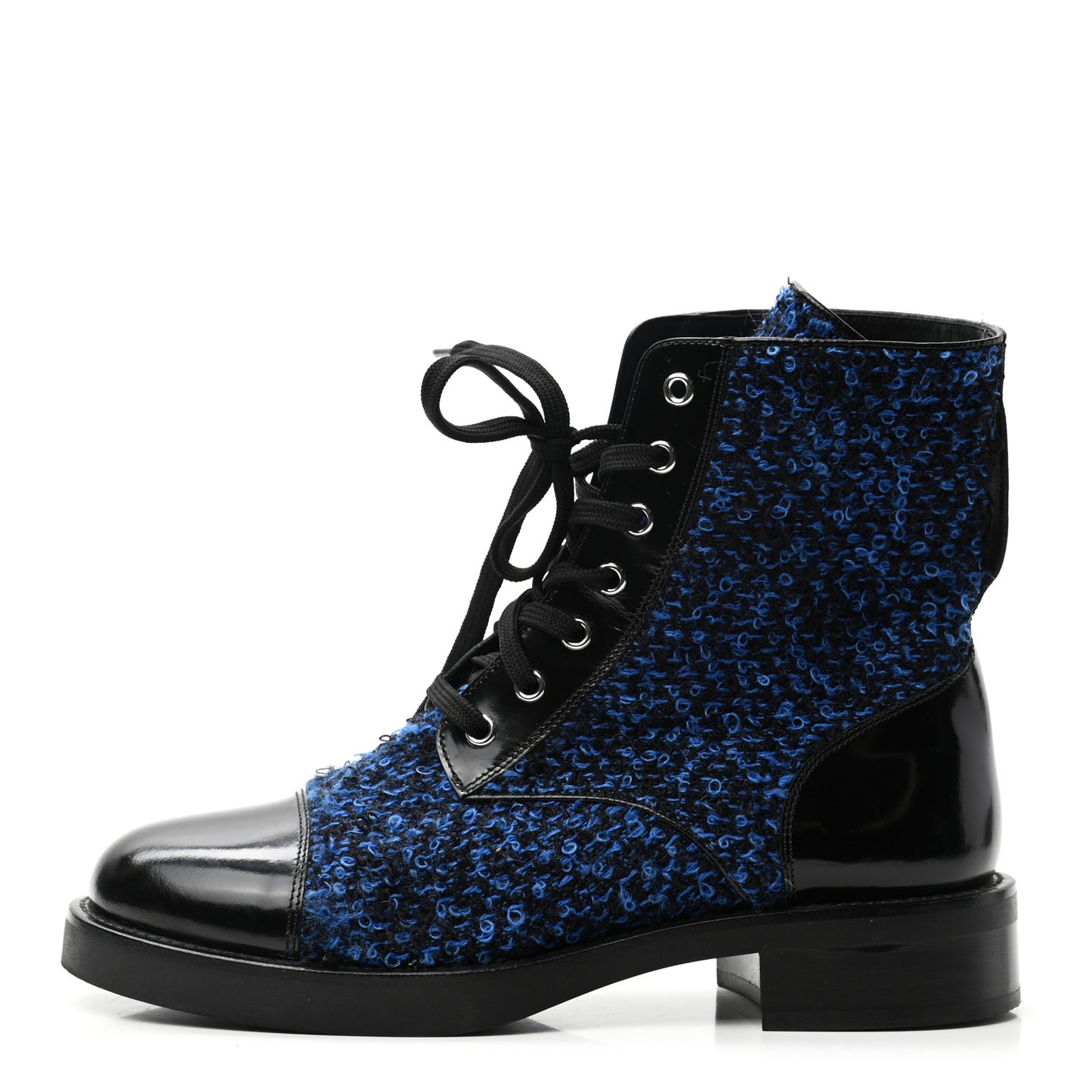 Tweed Calfskin Wonderland Flat Ranger Boots 39 Blue Black