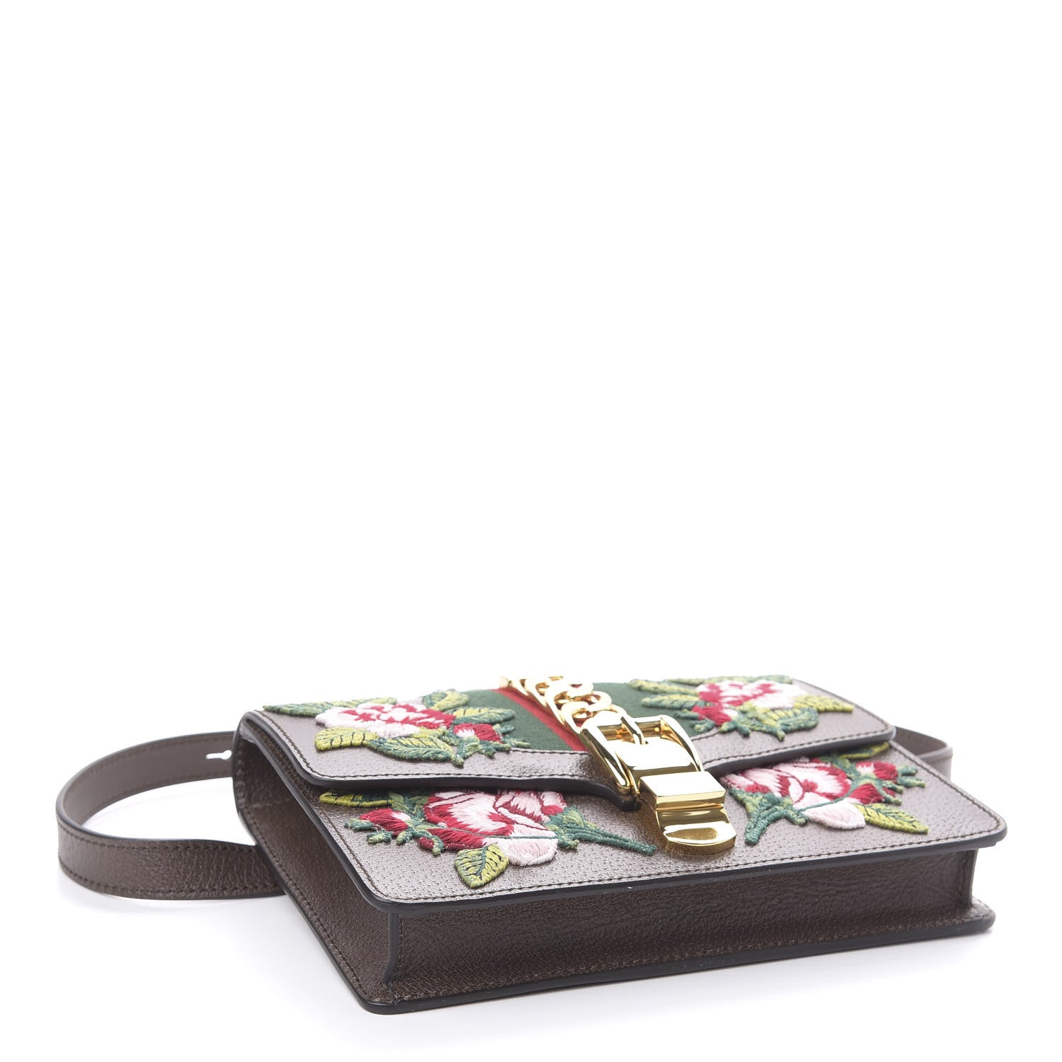 Gucci Calfskin Embroidered Sylvie Belt Bag Brown 4 of 9