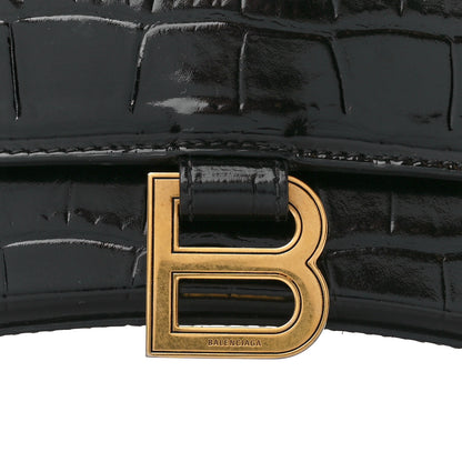Balenciaga Shiny Calfskin Crocodile Embossed Small Hourglass Top Handle Bag Black 7 of 13