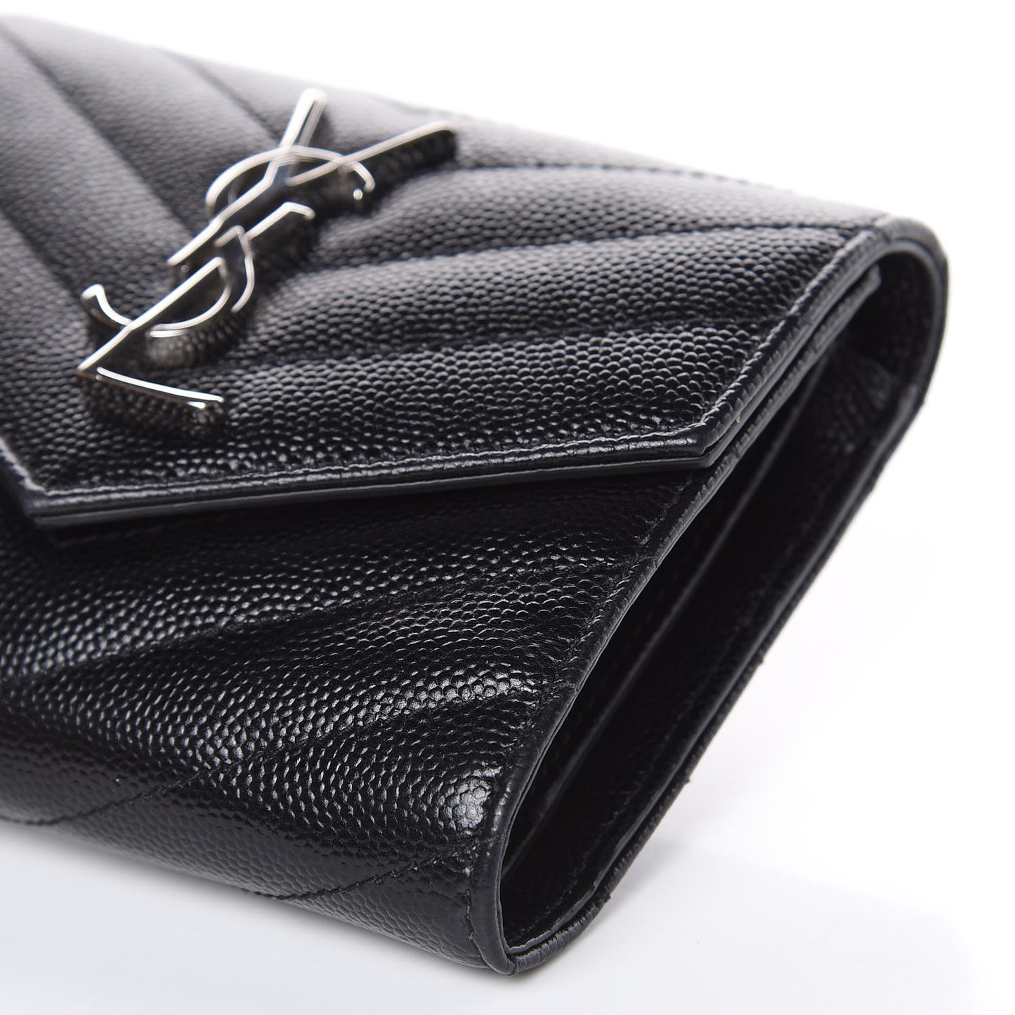 Grain De Poudre Matelasse Chevron Monogram Compact Tri Fold Wallet Black