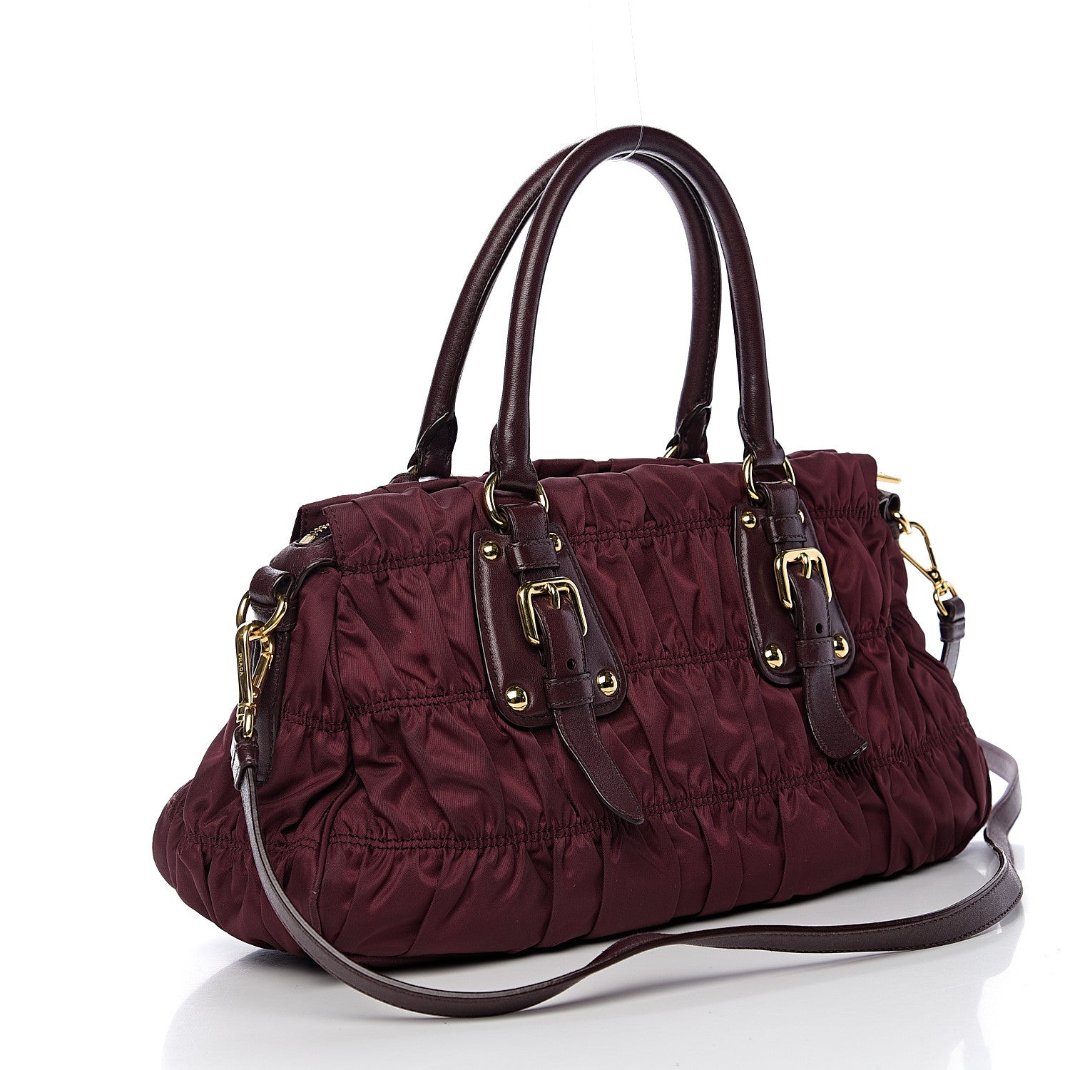 Prada Tessuto Nylon Nappa Gaufre Shopping Satchel Granato 2 of 8