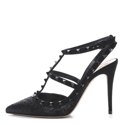 Valentino Garavani Suede Beaded Rockstud Ankle Strap 100mm Pumps 38 Black 1 of 11