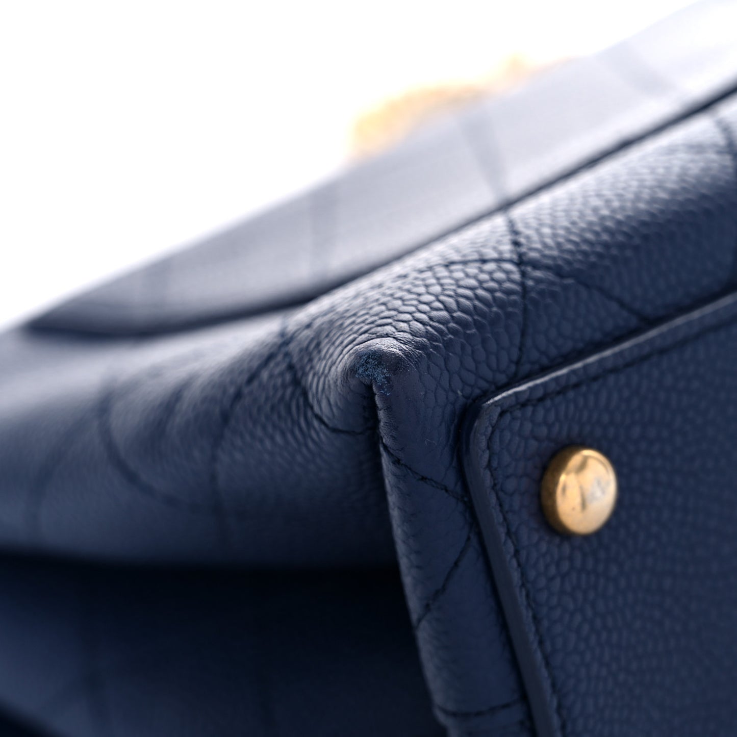 Caviar Diamond Stitched Top Handle Flap Navy